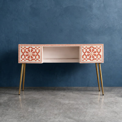 Moroccan Bone Inlay Coral Writing Desk