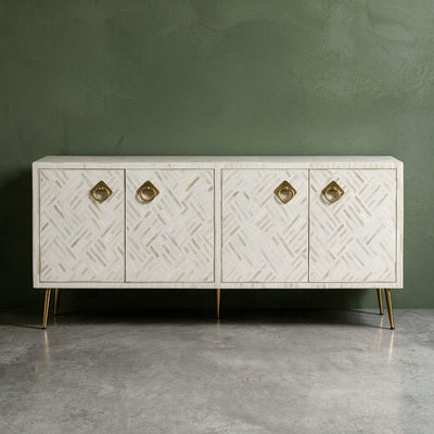 Entwine Inlay Four Door White Media Console