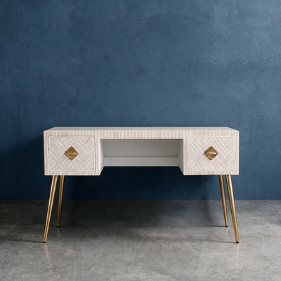 Entwine Inlay White Writing Desk