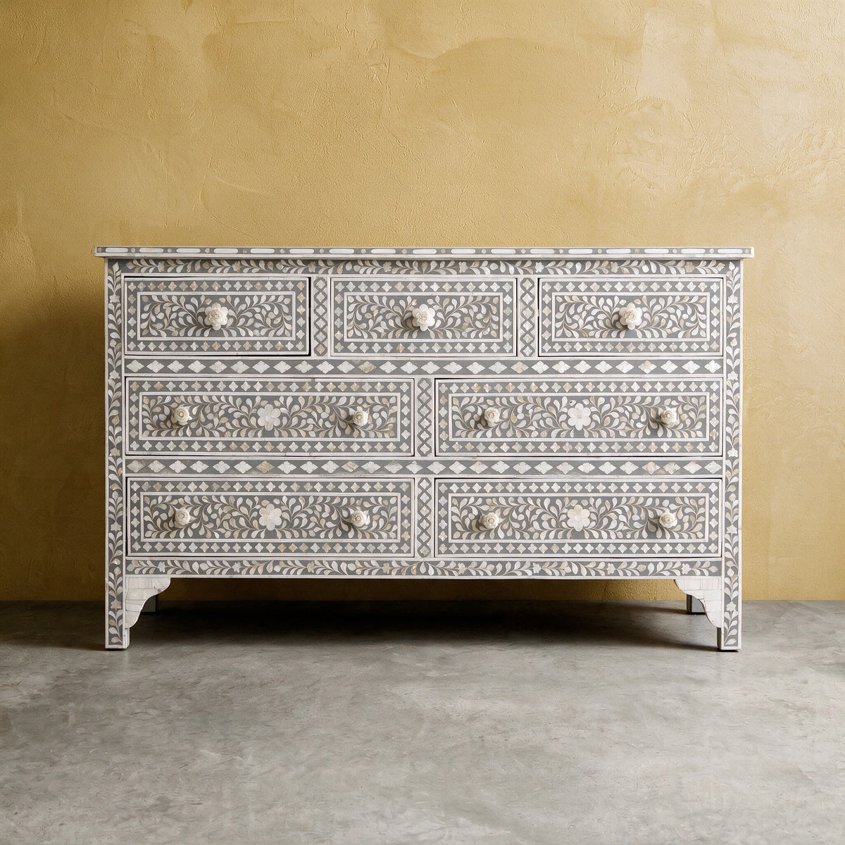 Arabesque Mother of Pearl Inlay Seven Drawer Dresser