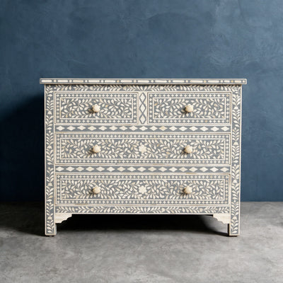Arabesque Bone Inlay Four Drawer Chest - Grey