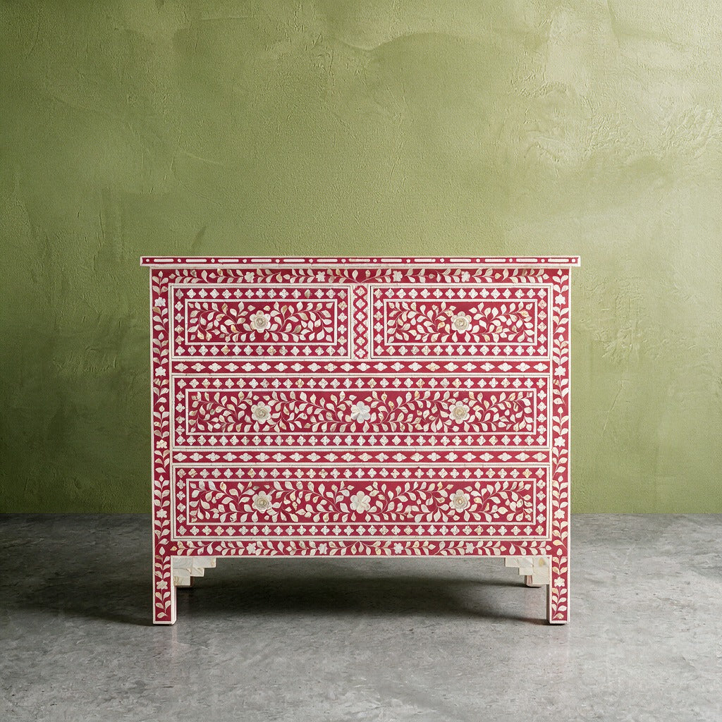 Arabesque Pink Mother of Pearl Inlay Four Drawer Chest