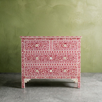 Arabesque Pink Mother of Pearl Inlay Four Drawer Chest