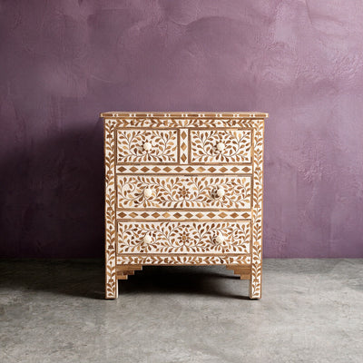 Arabesque Teak Wood Inlay Four-Drawer Chest