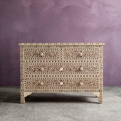 Arabesque Bone Inlay Four-Drawer Chest – Brown