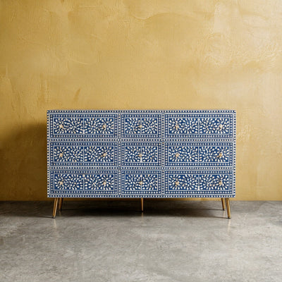 Arabesque Mother of Pearl Inlay Nine-Drawer Dresser – Blue
