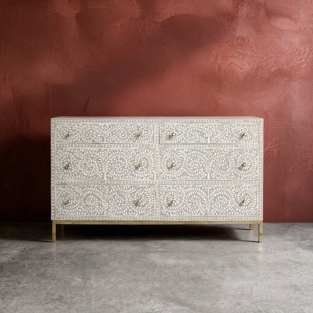 Arabesque Bone Inlay Six-Drawer Dresser - Grey