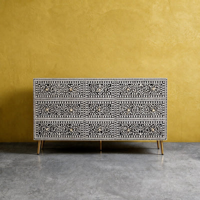 Arabesque Bone Inlay Nine-Drawer Dresser – Black