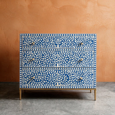 Arabesque Bone Inlay Three-Drawer Dresser - Blue