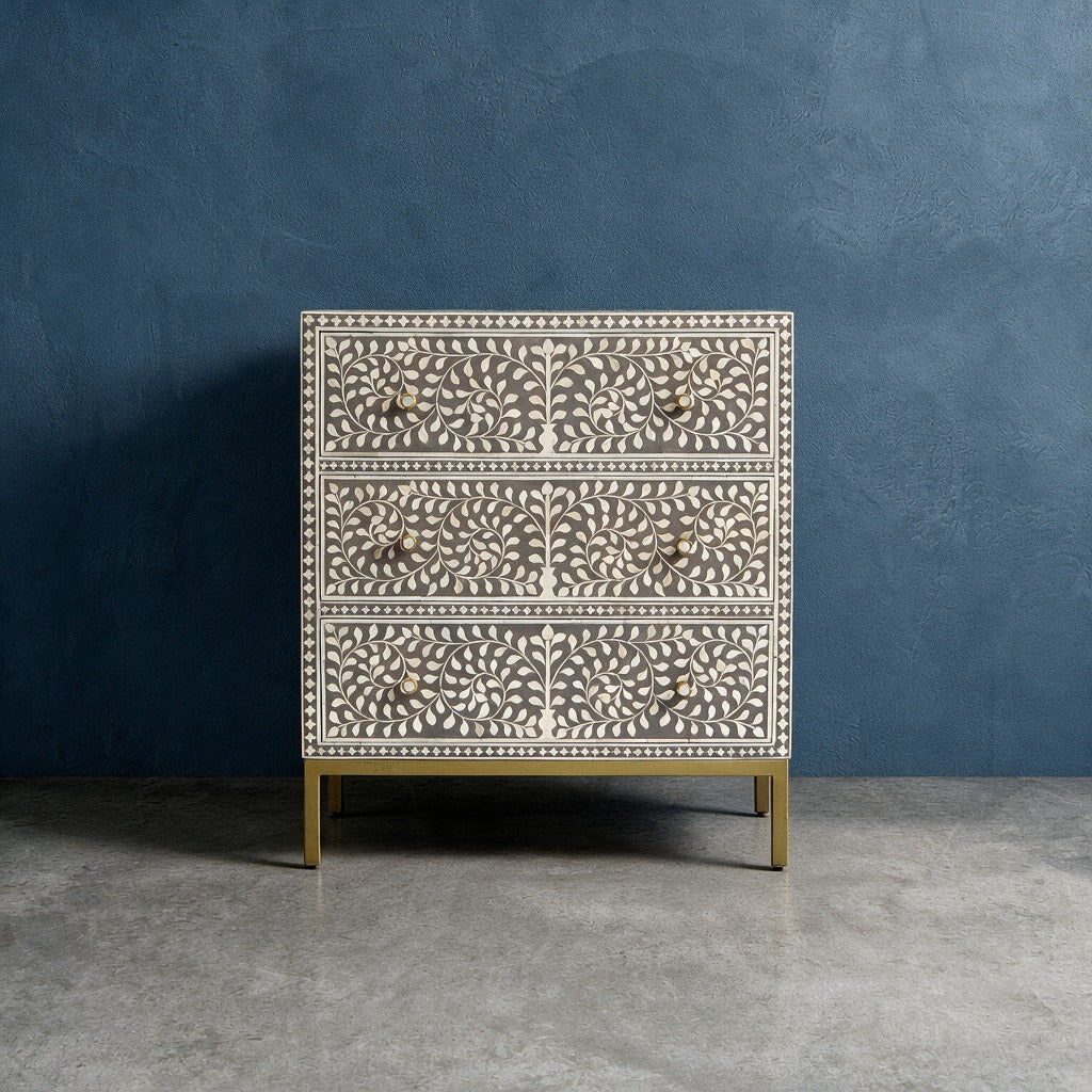 Arabesque Bone Inlay Three-Drawer Chest - Grey