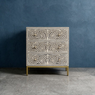 Arabesque Bone Inlay Three-Drawer Chest - Grey