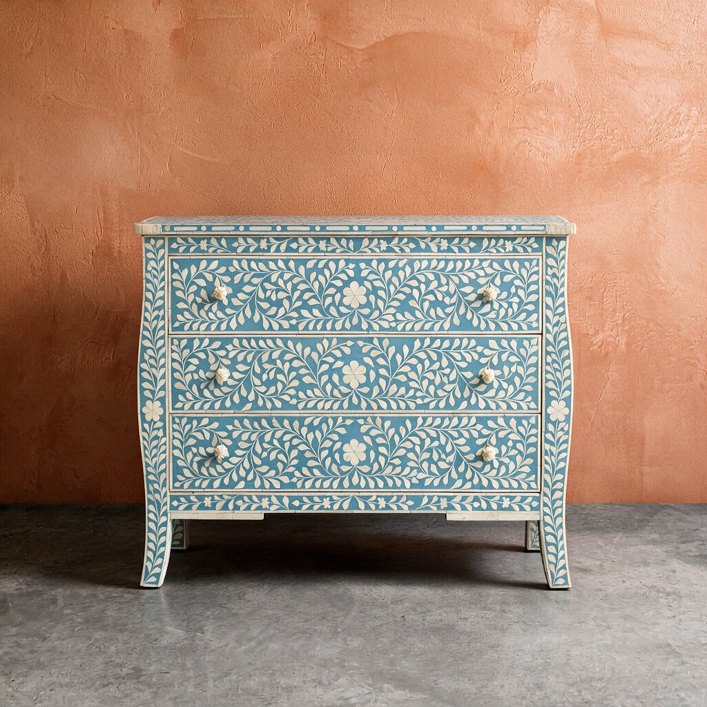 French-Inspired Arabesque Bone Inlay Three-Drawer Chest