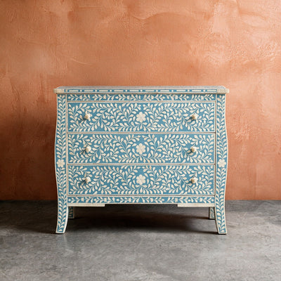 French-Inspired Arabesque Bone Inlay Three-Drawer Chest