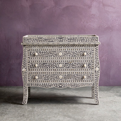 French Bombay Style Arabesque Bone Inlay Changing Table – Grey