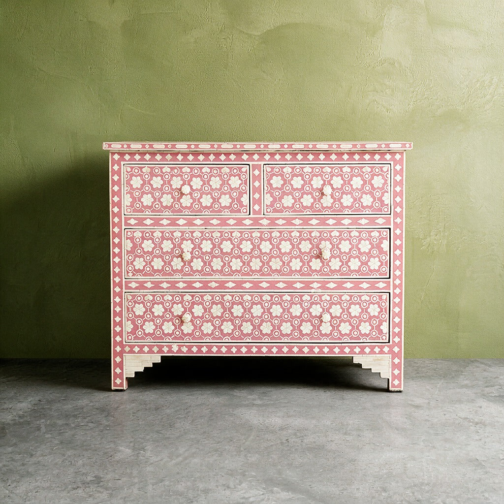 Honeycomb Inlay Four Drawer Chest – Pink