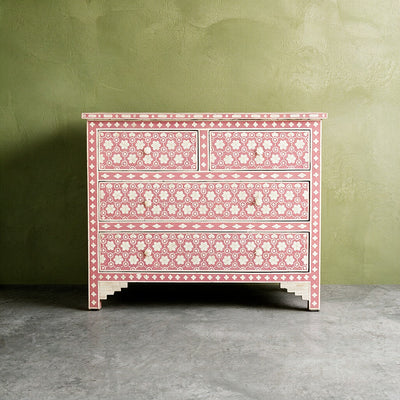 Honeycomb Inlay Four Drawer Chest – Pink