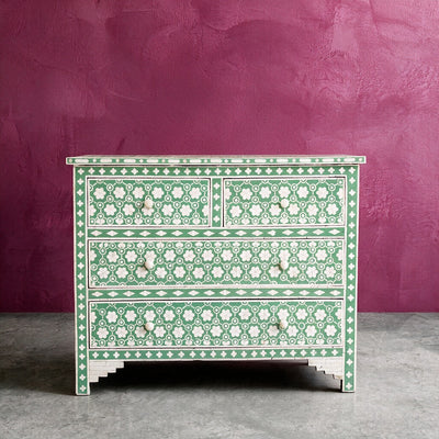 Honeycomb Inlay Four-Drawer Chest – Green