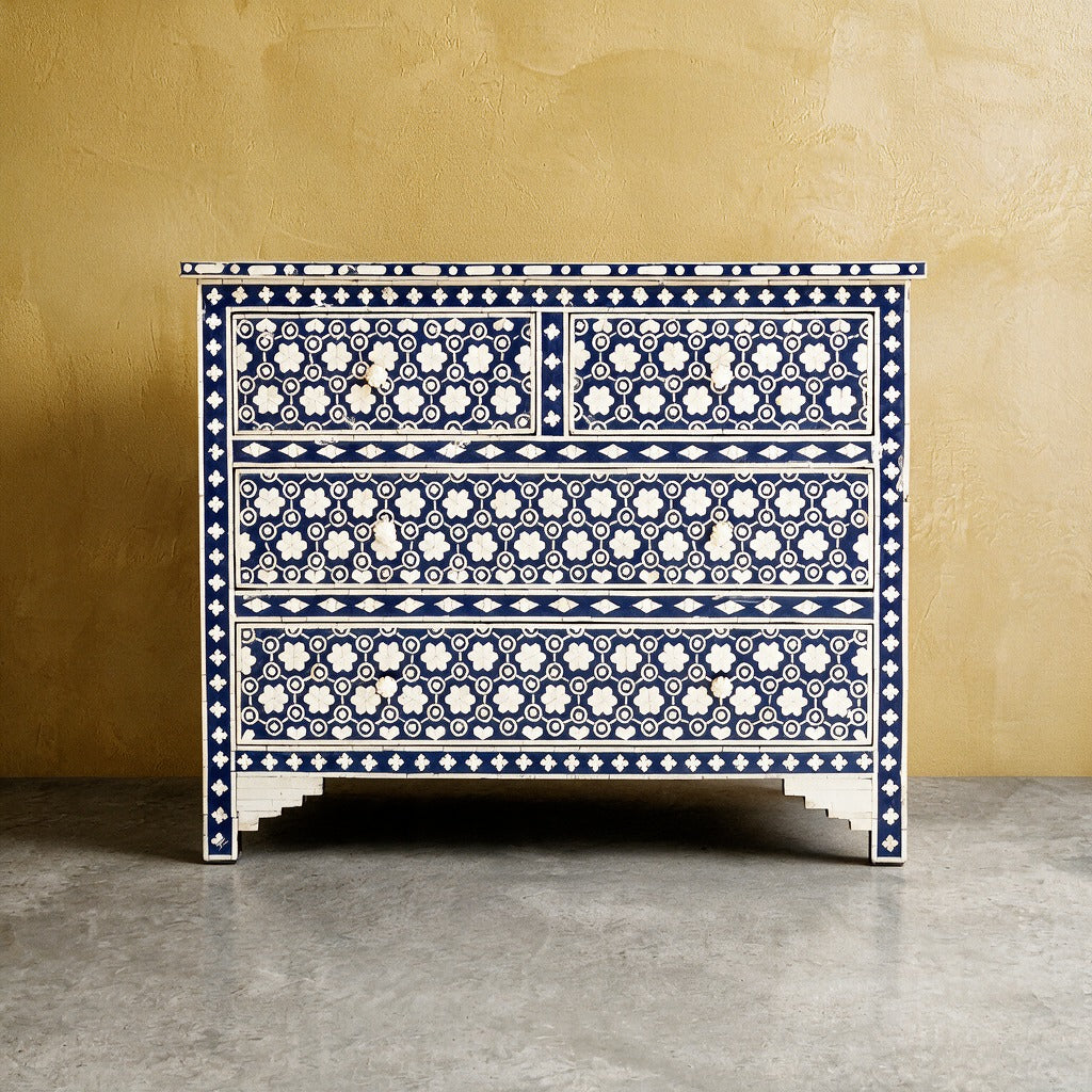 Honeycomb Inlay Four-Drawer Chest – Midnight Blue