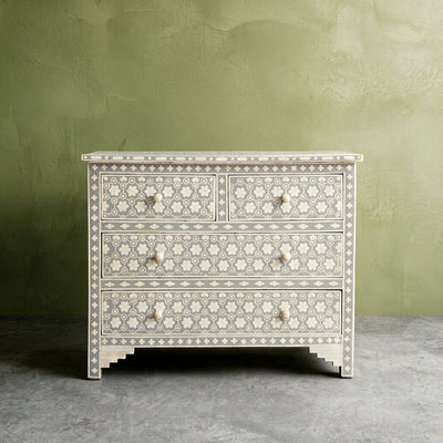 Honeycomb Inlay Four-Drawer Chest - Grey