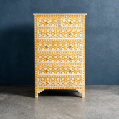 Honeycomb Bone Inlay Seven-Drawer Tallboy Dresser - Yellow