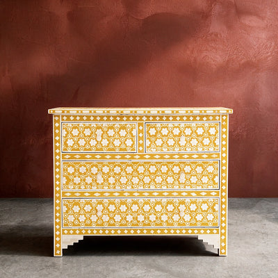 Honeycomb Inlay Four-Drawer Chest - Yellow