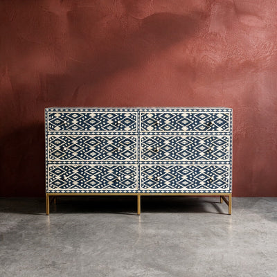 Ikara Ikat Inlay Six-Drawer Dresser - Midnight Blue
