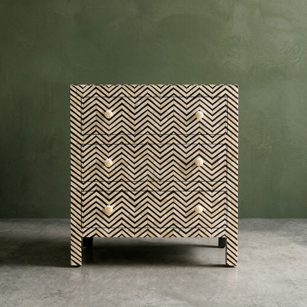 Veyra Chevron Inlay Three-Drawer Chest