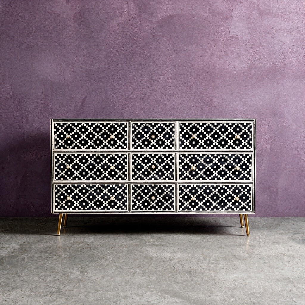 Pixel Lattice Inlay Nine-Drawer Dresser