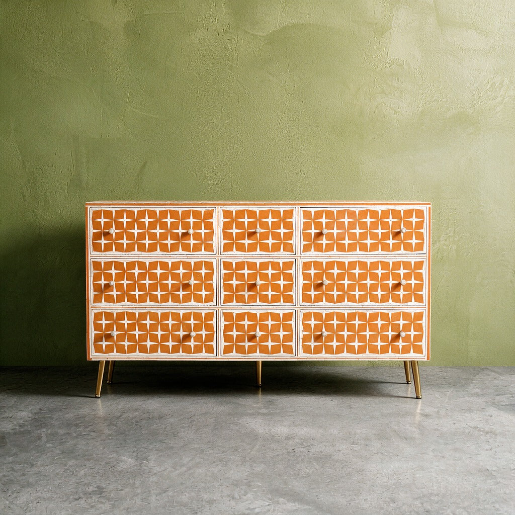 Pixel Starburst Bone Inlay Nine-Drawer Dresser