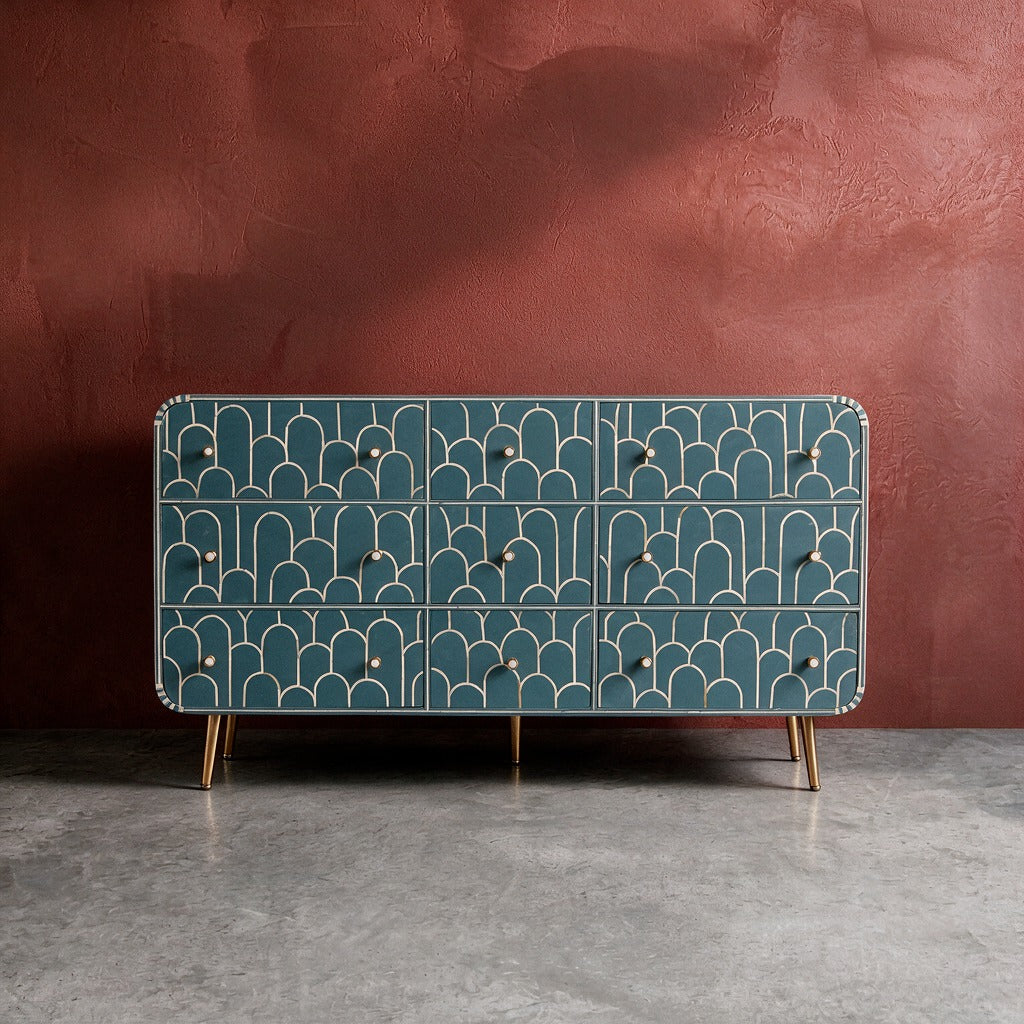 Eli Bone Inlay Nine-Drawer Dresser - Blue