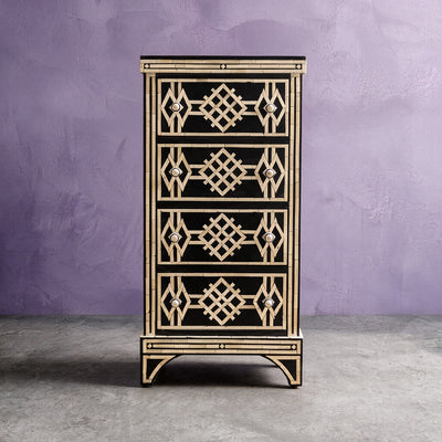 Azmara Inlay Four-Drawer Tallboy – Black