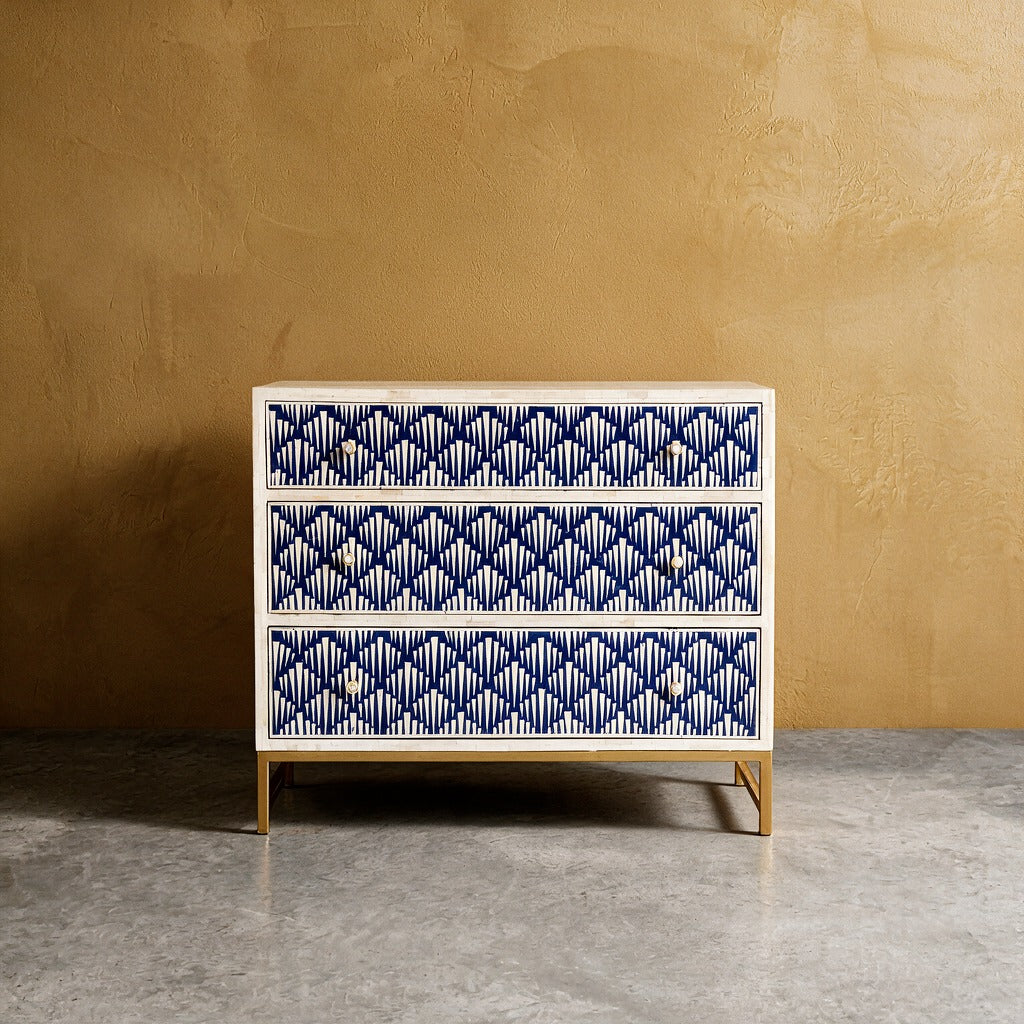 Strata Inlay Three-Drawer Dresser – Cobalt Blue