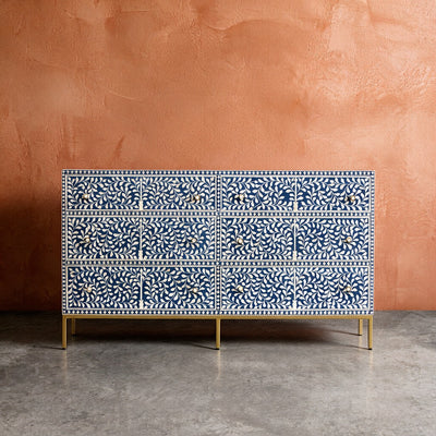 Arabesque Bone Inlay Six-Drawer Dresser - Blue