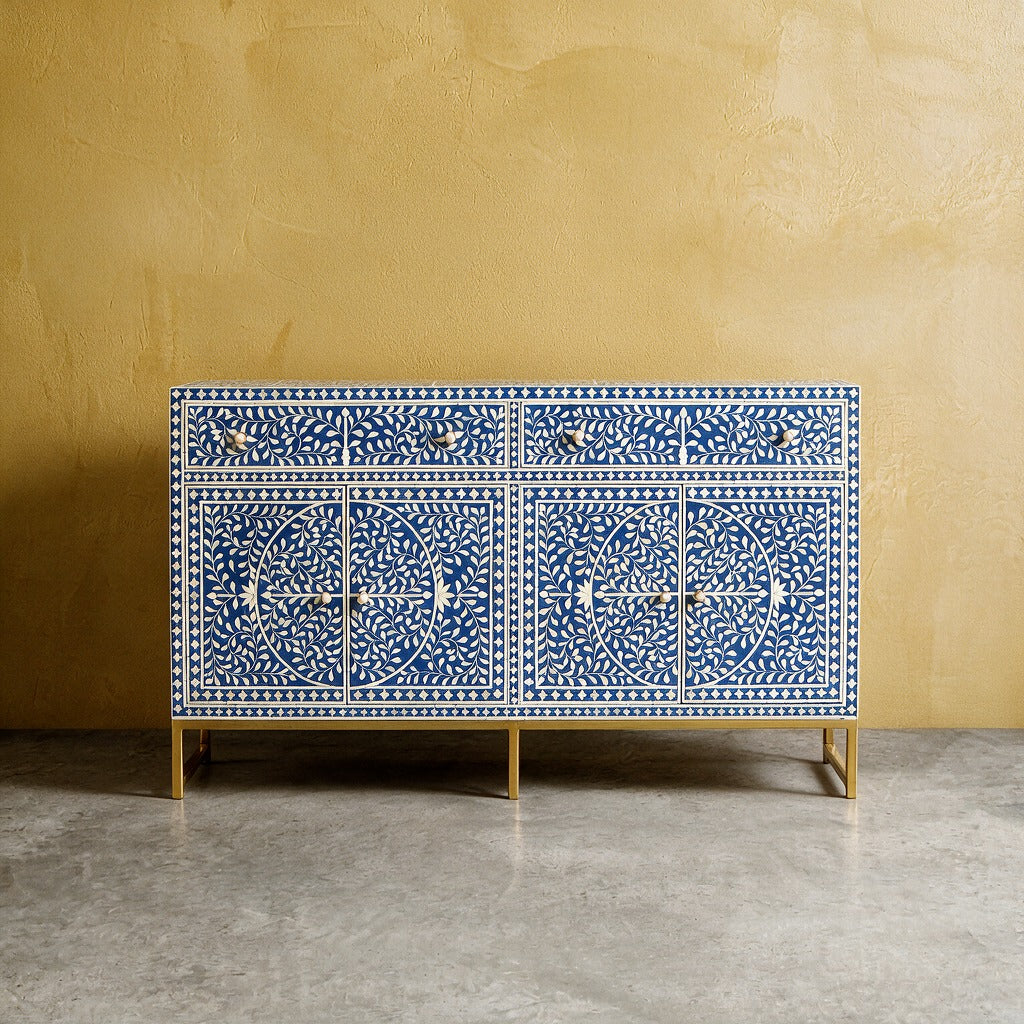 Arabesque Inlay Four-Door Buffet - Blue