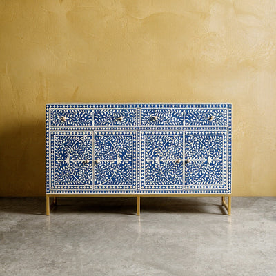 Arabesque Inlay Four-Door Buffet - Blue