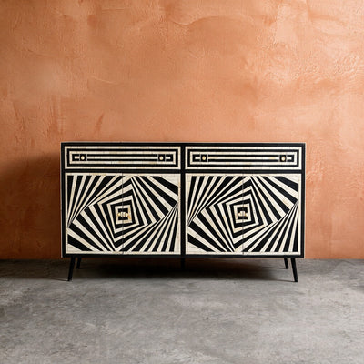 Eli Art Deco Optical Bone Inlay Buffet