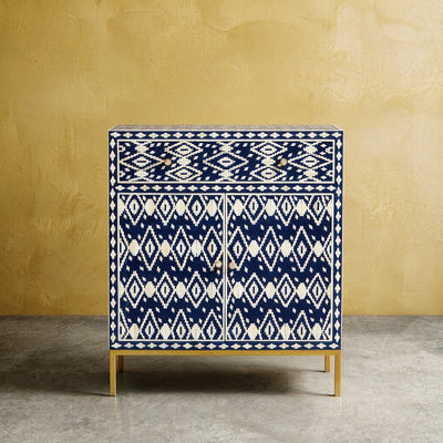 Ikara Ikat Bone Inlay Cabinet - Blue