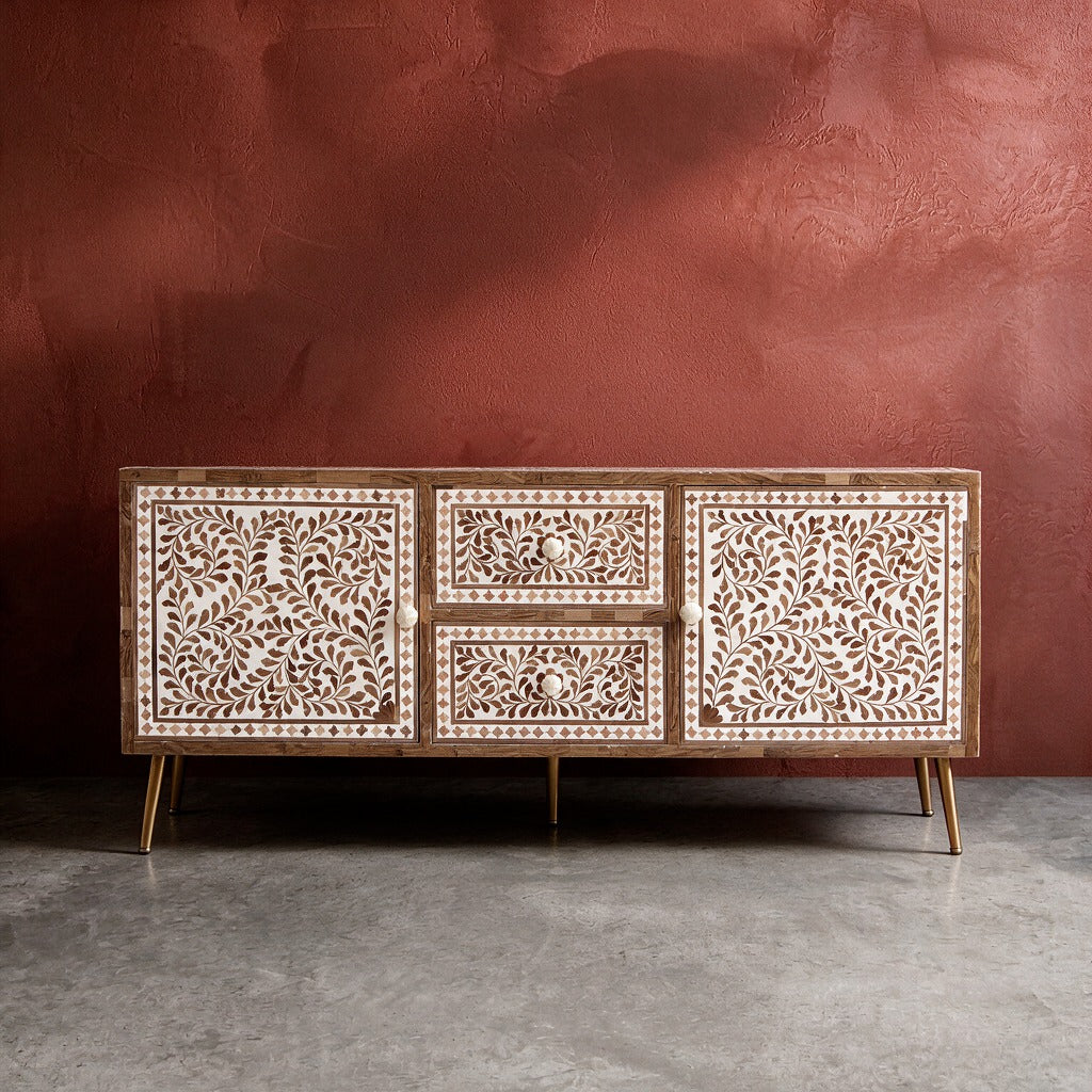 Arabesque Teak Wood Inlay Media Console