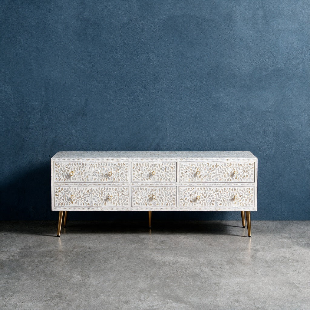 Arabesque Mother of Pearl Six-Drawer Media Console