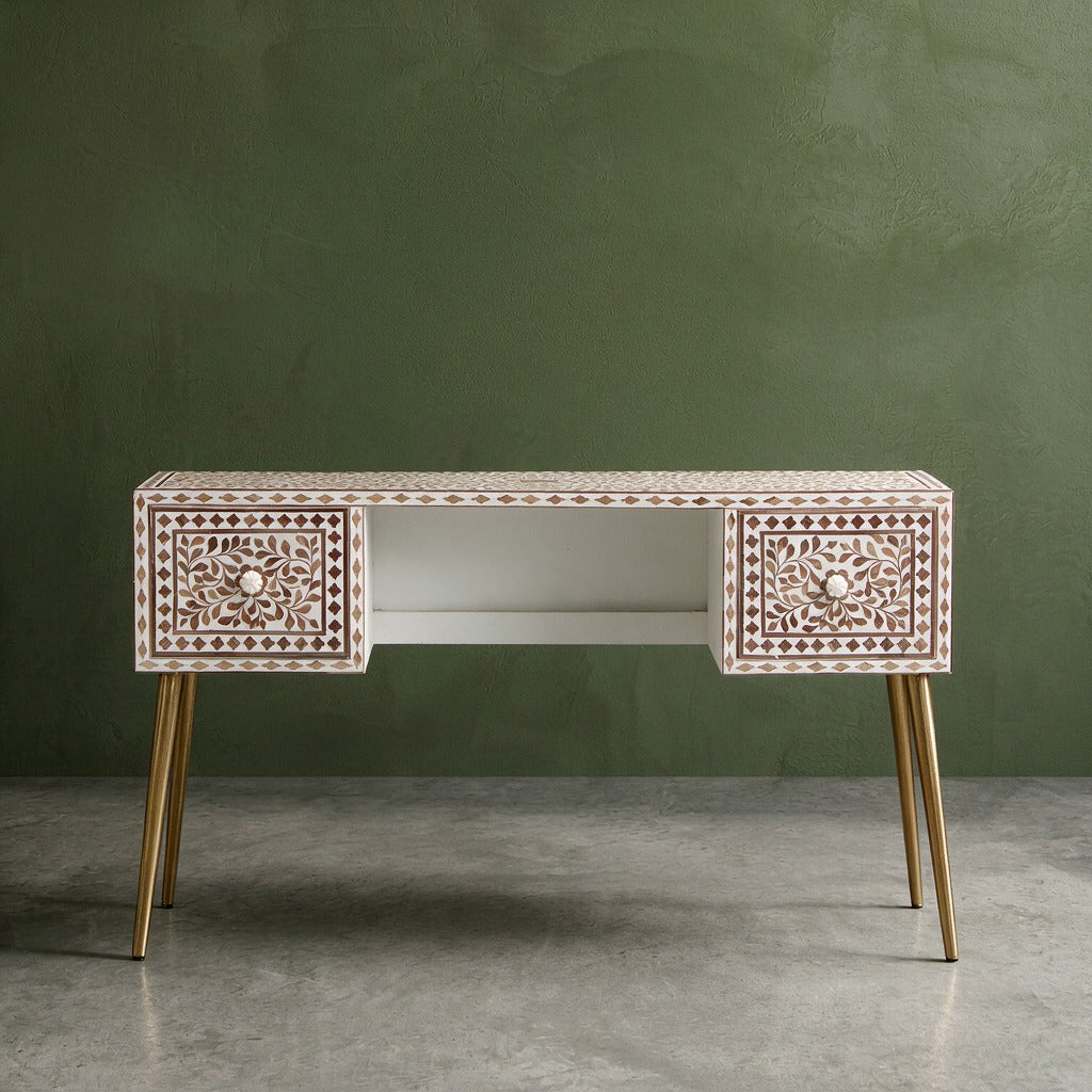 Arabesque Teak Inlay Writing Desk