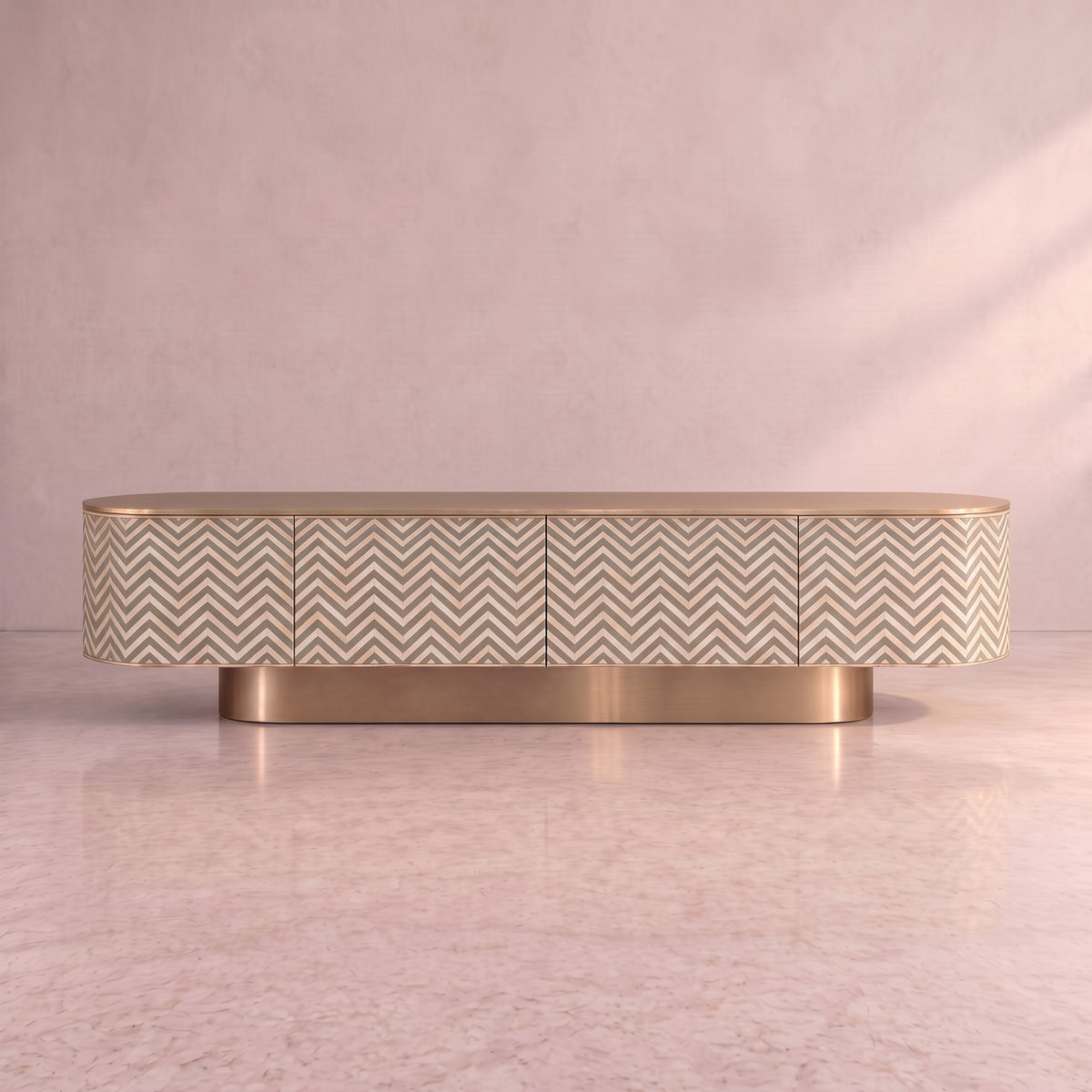Veyra Chevron Inlay Media Console - Olive Green