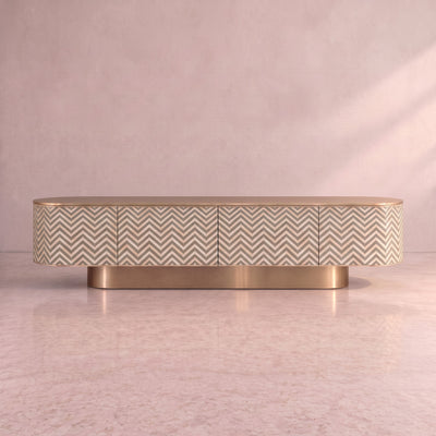 Veyra Chevron Inlay Media Console - Olive Green