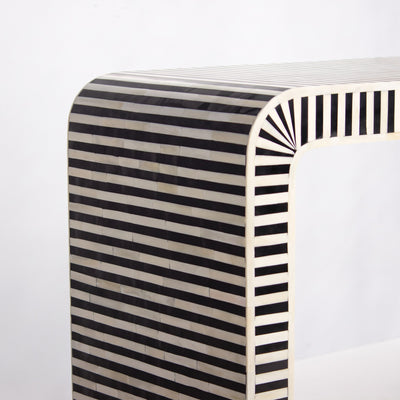 Riga Striped Inlay Waterfall Console Table - Black