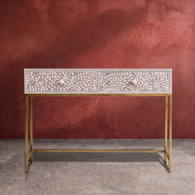 Arabesque Bone Inlay Two-Drawer Console Table - Grey