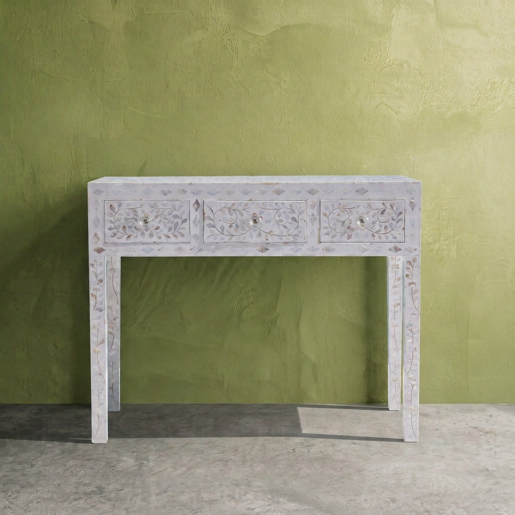 Arabesque Mother of Pearl Inlay Console Table - White