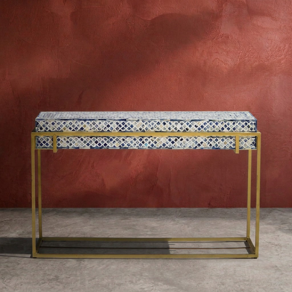 Tessera Blue Dyed Bone Inlay Mosaic Console Table